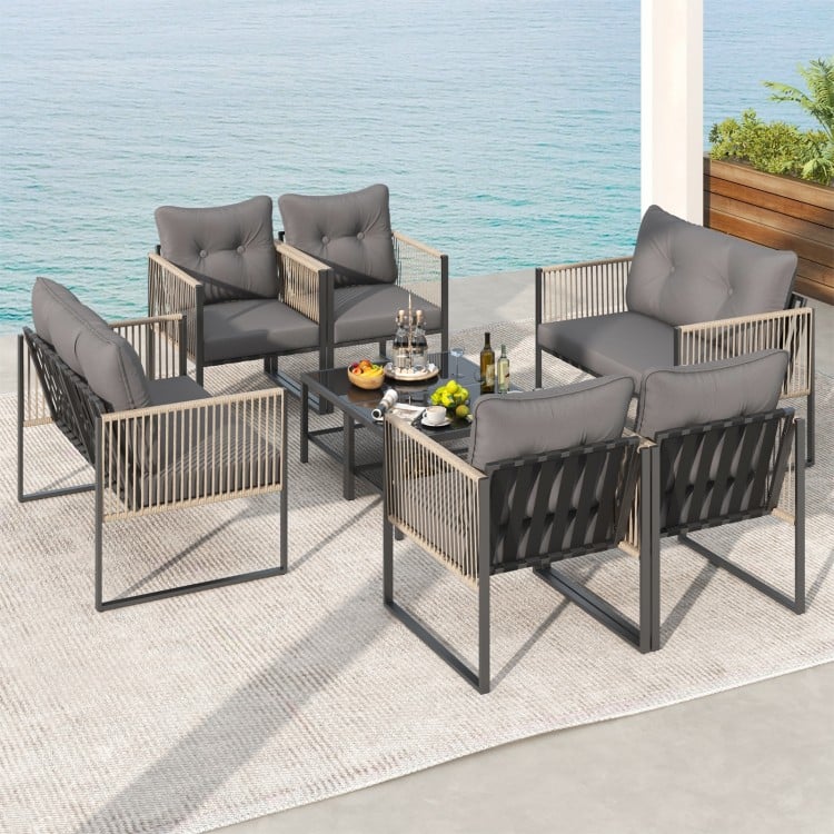 4 Pieces Outdoor PE Rattan Conversation Sofa Set with Cushions-Grey