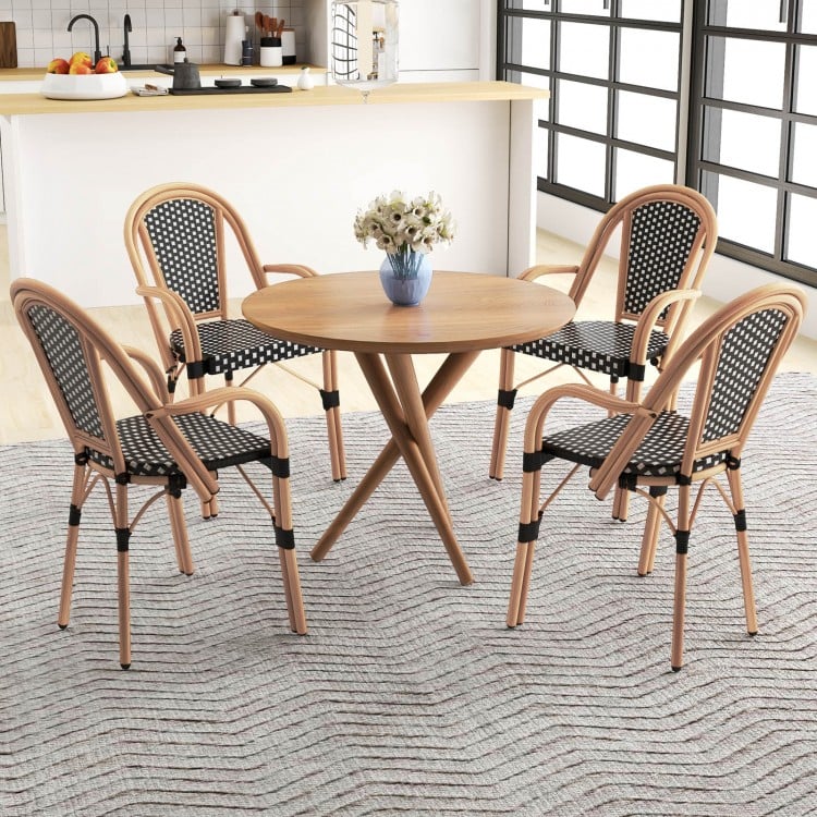 Hand-Woven PE Wicker Outdoor French Bistro Chairs Set of 2-Black