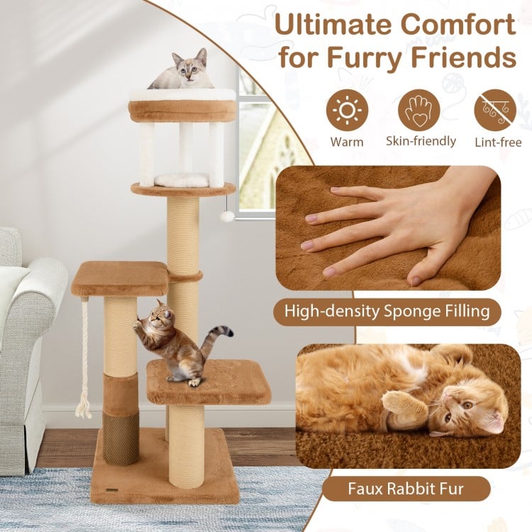 65 Inches Tall Cat Tree with Self-groomer and Removable Cat Bed-Coffee