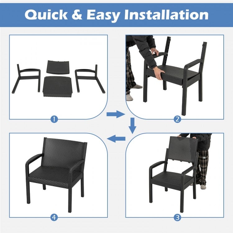 3 Piece Patio Furniture Set with 2 Modern Rattan Armchair and 25 Inch Squire Side Table-Black