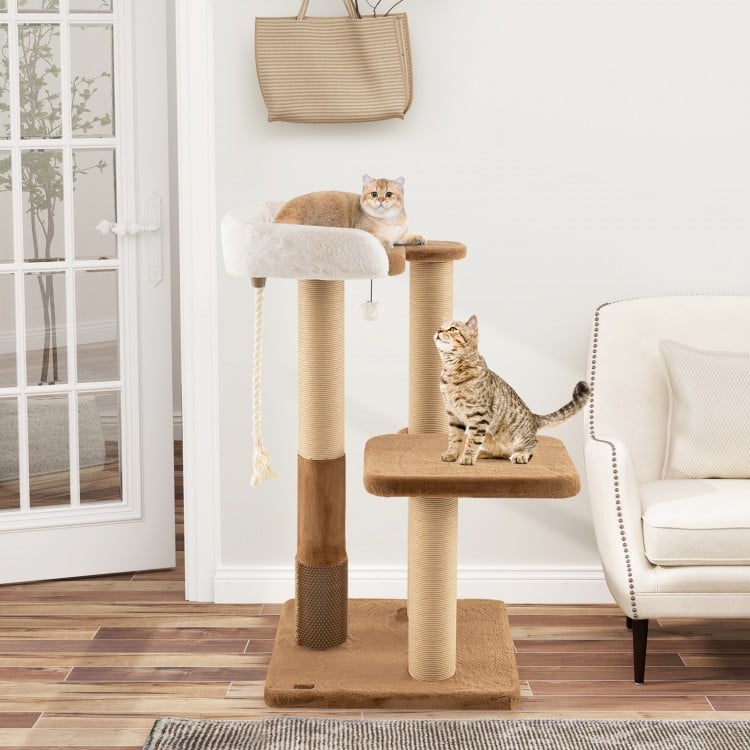 44 Inches Modern Cat Tree for Indoor Cats with Plush Padded Perch and Dangling Ball-Coffee