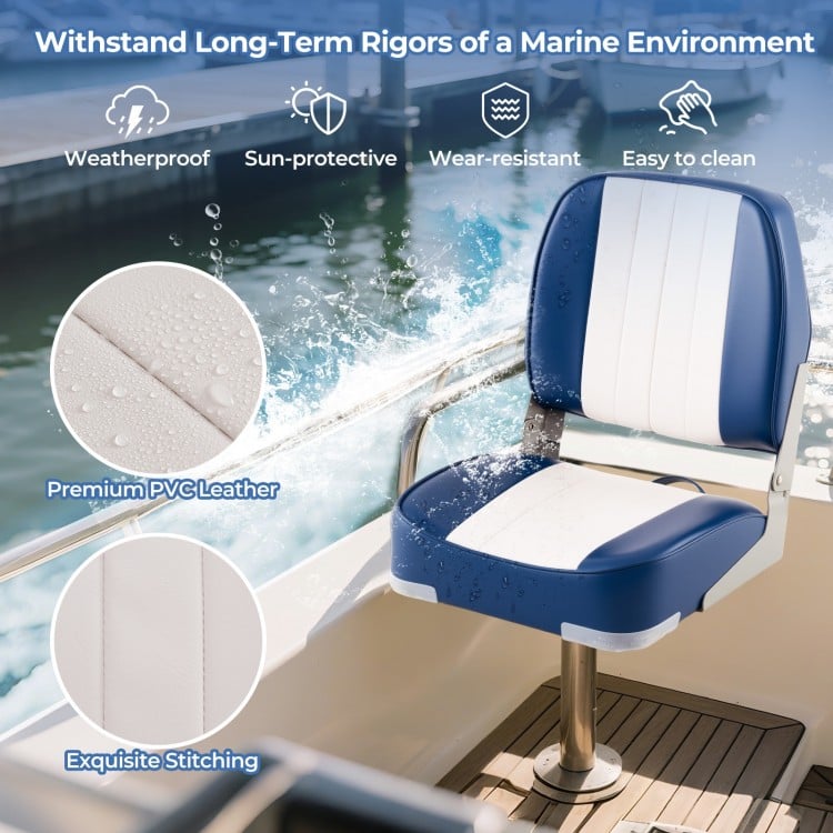 2-Pack Boat Seats Folding Low Back Boat Chairs Waterproof PVC Leather Cabin Seating