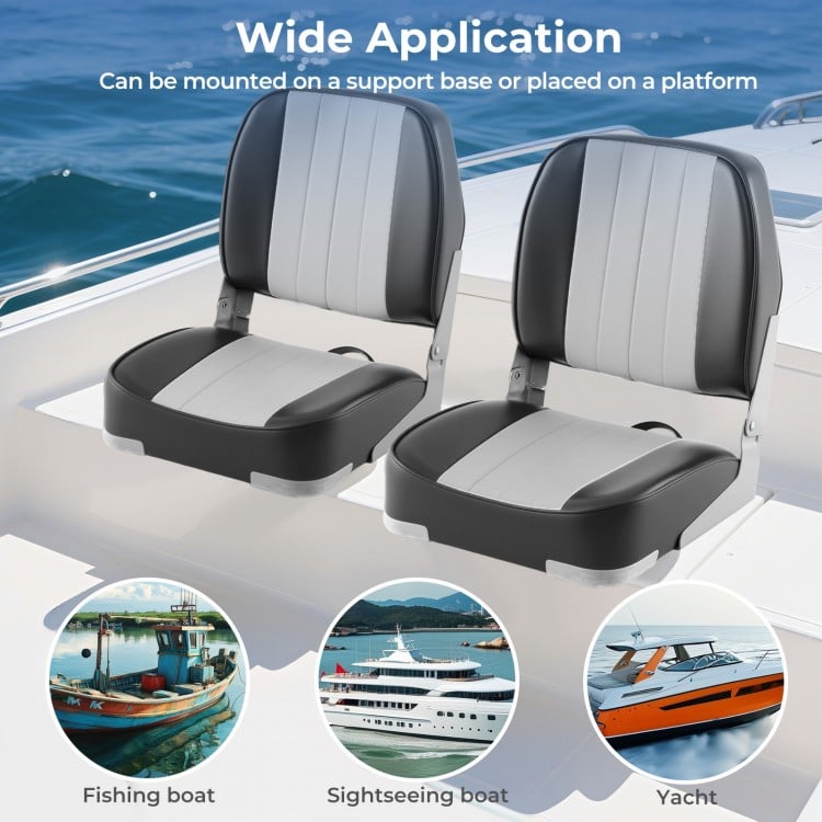 2-Pack Boat Seats Folding Low Back Boat Chairs Waterproof PVC Leather Cabin Seating