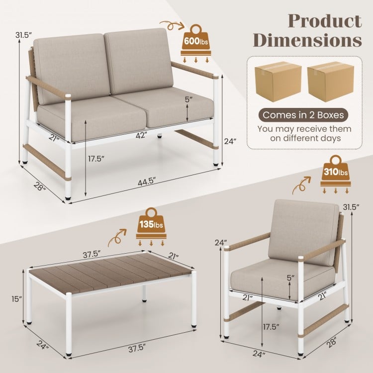 4 Pieces Patio Furniture Set with Thick Cushions and a Coffee Table-Gray