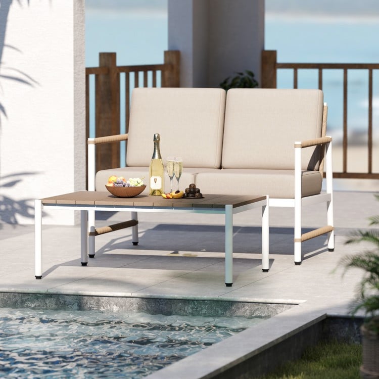4 Pieces Patio Furniture Set with Thick Cushions and a Coffee Table-Gray