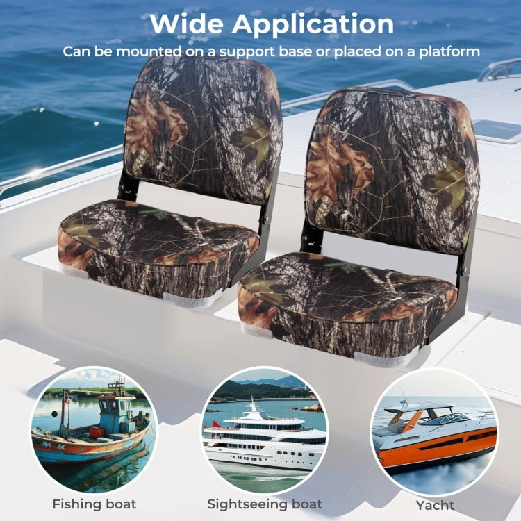 2-Pack Boat Seats Folding Low Back Boat Chairs Waterproof PVC Leather Cabin Seating