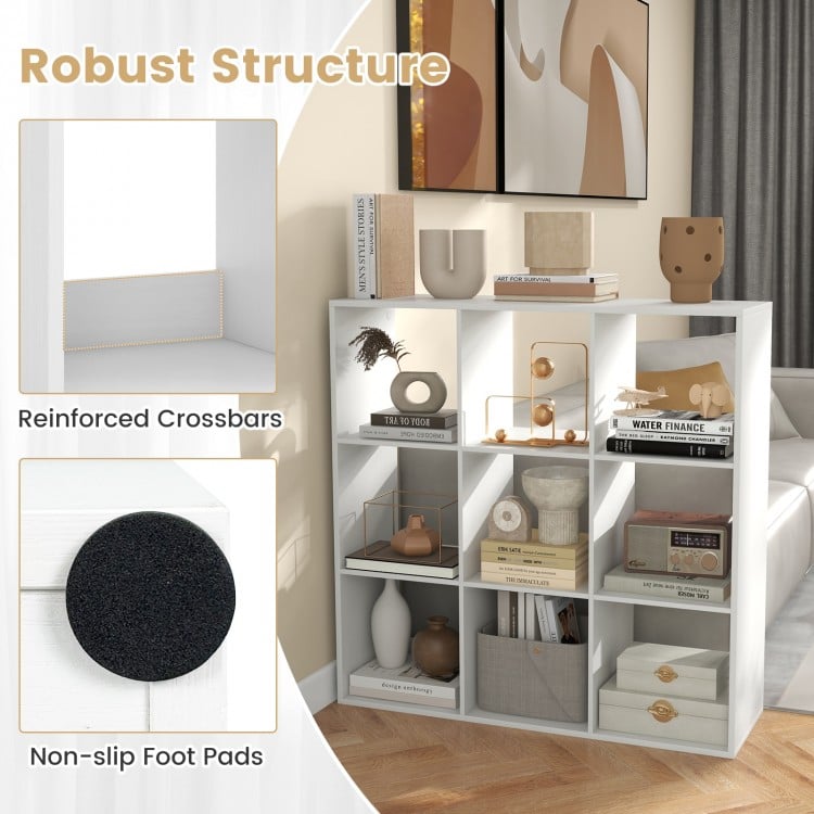 9 Cube Bookshelf with Back Guardrail for Living Room Bedroom-White
