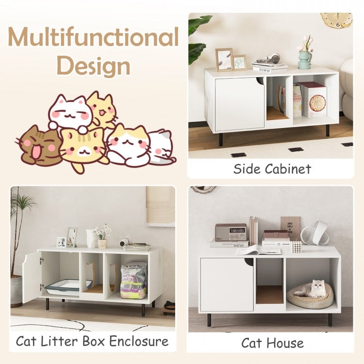 40 Inch Cat Litter Box Enclosure for 2 Cats Hidden Cat Washroom-White