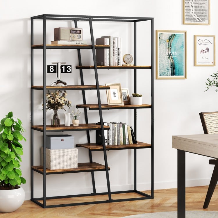 71-Inch 7-Tier Industrial Etagere Bookcase with Heavy-duty Metal Frame-Rustic Brown