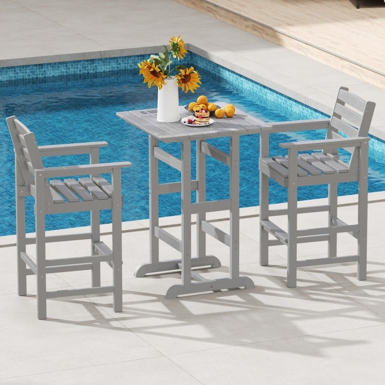 Patio HDPE Adirondack Bar Chairs Set of 2 with Wide Armrests-Gray