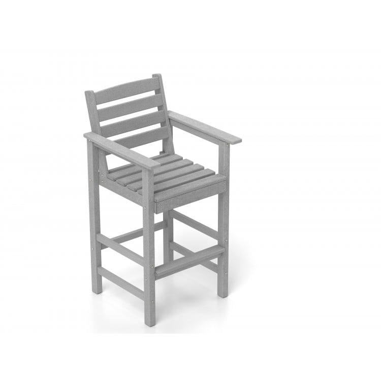 Patio HDPE Adirondack Bar Chairs Set of 2 with Wide Armrests-Gray