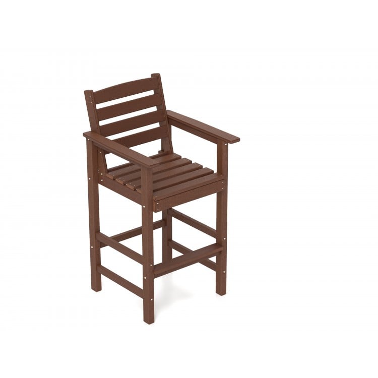 Patio HDPE Adirondack Bar Chairs Set of 2 with Wide Armrests-Brown