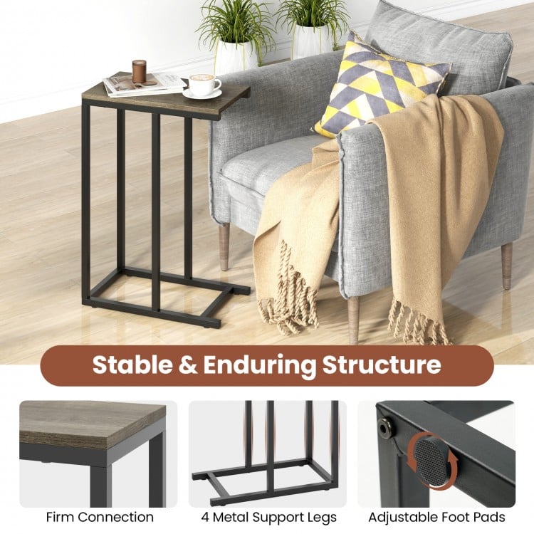 C-shaped Side Table with Heavy-duty Metal Frame-Oak
