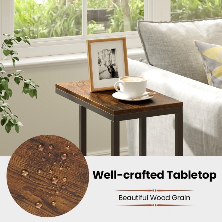 C-shaped Side Table with Heavy-duty Metal Frame-Rustic Brown