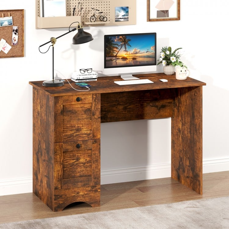 Wooden Computer Desk Workstation with 3 Drawers for Home and Office-Rustic Brown