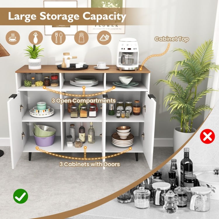 Sideboard Buffet Cabinet Kitchen Storage Cabinet with 5-Position Adjustable Shelves-White