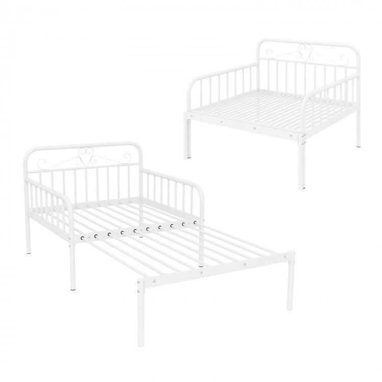 Extendable Metal Daybed to Twin Size Bed with Guardrails and Armrests-White