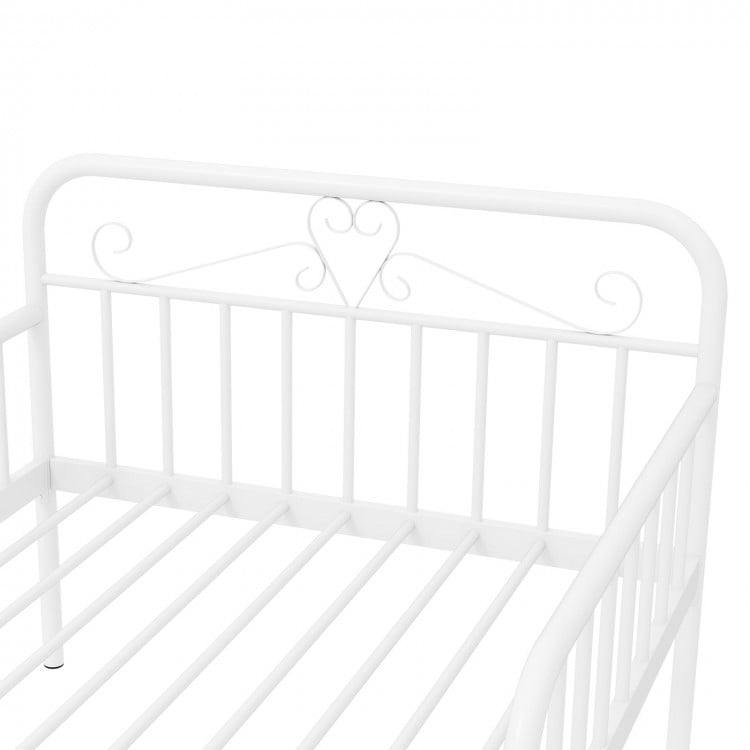 Extendable Metal Daybed to Twin Size Bed with Guardrails and Armrests-White