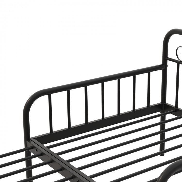 Extendable Metal Daybed to Twin Size Bed with Guardrails and Armrests-Black