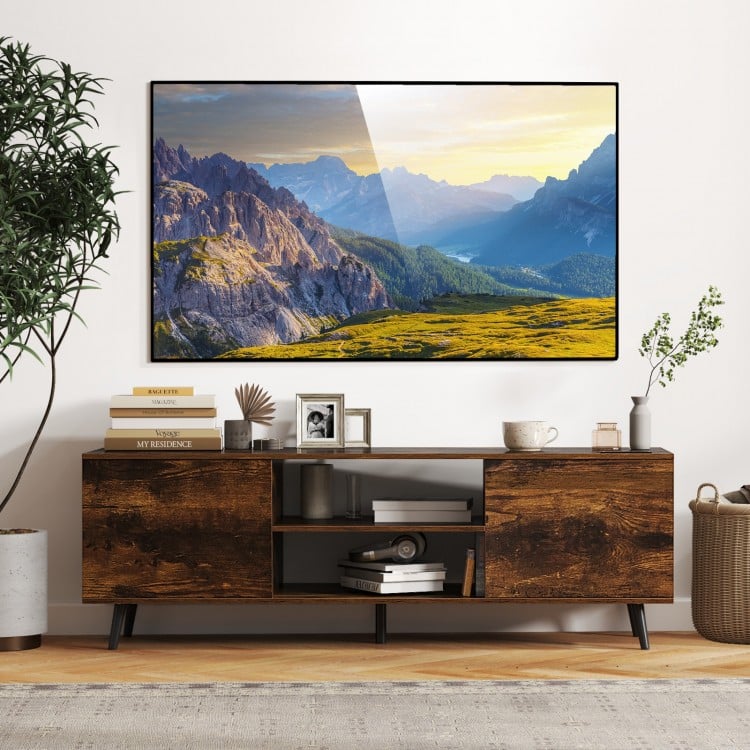 TV Stand with Power Outlets and Adjustable Shelf for 60 Inch TVs-Rustic Brown