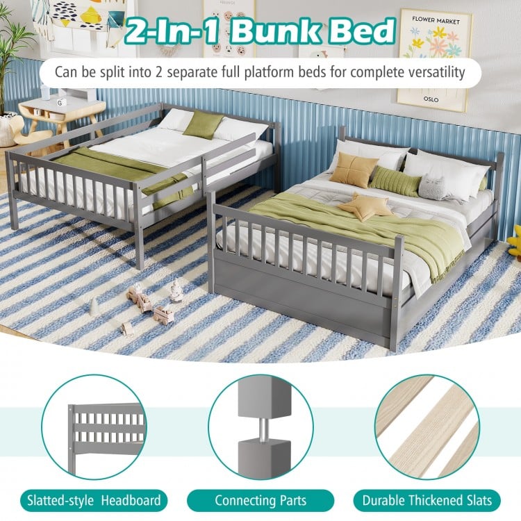 Full over Full Bunk Bed Platform Wood Bed with Ladder-Gray