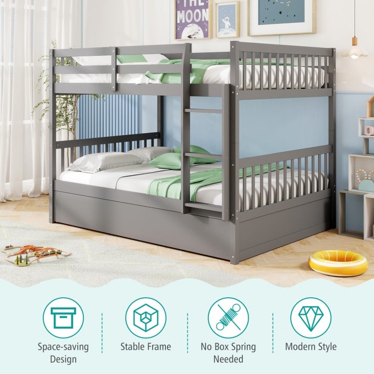 Full over Full Bunk Bed Platform Wood Bed with Ladder-Gray