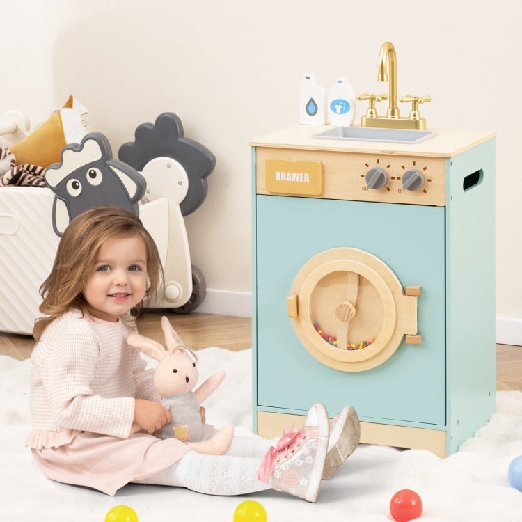 Kids Washer Playset Toy Washing Machine with Laundry Detergent-Blue