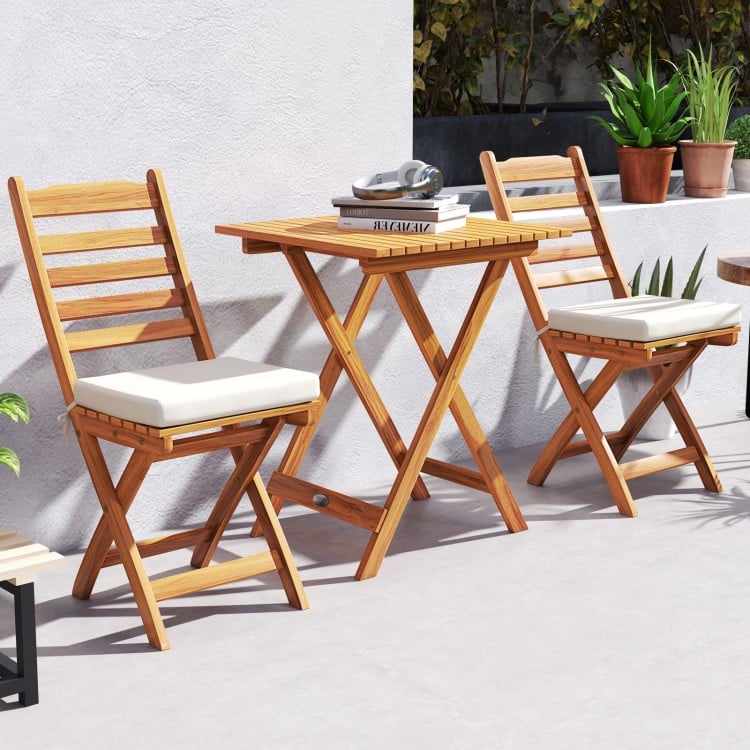 Folding Chair Table Set with Soft Seat Cushions and Table-White