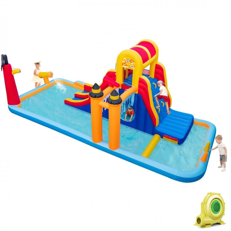 6-In-1 Inflatable Water Slide with Dual Slides Climbing Wall and Cave Crawling Game with 950W Blower