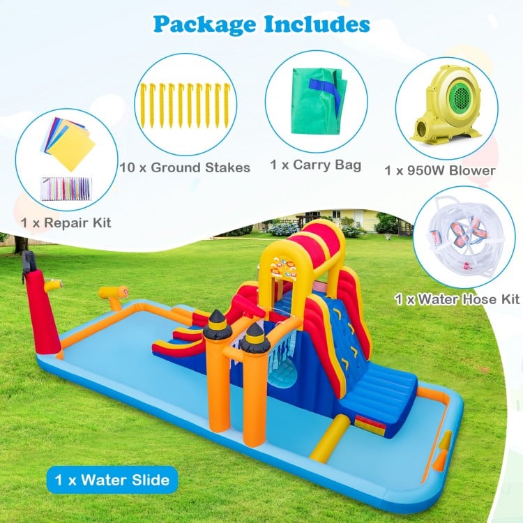 6-In-1 Inflatable Water Slide with Dual Slides Climbing Wall and Cave Crawling Game with 950W Blower