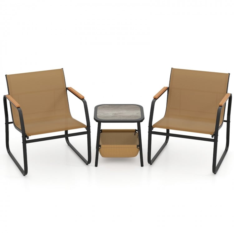 3 Pieces Patio Furniture Set Outdoor Bistro Conversation Set-Brown