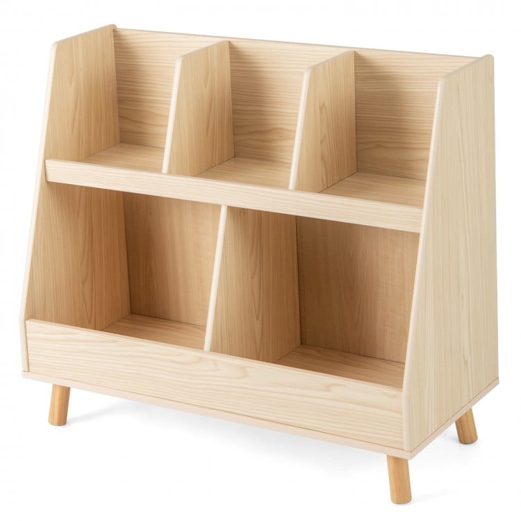 5-Cube Kids Bookshelf and Toy Organizer with Anti-Tipping Kits-Oak