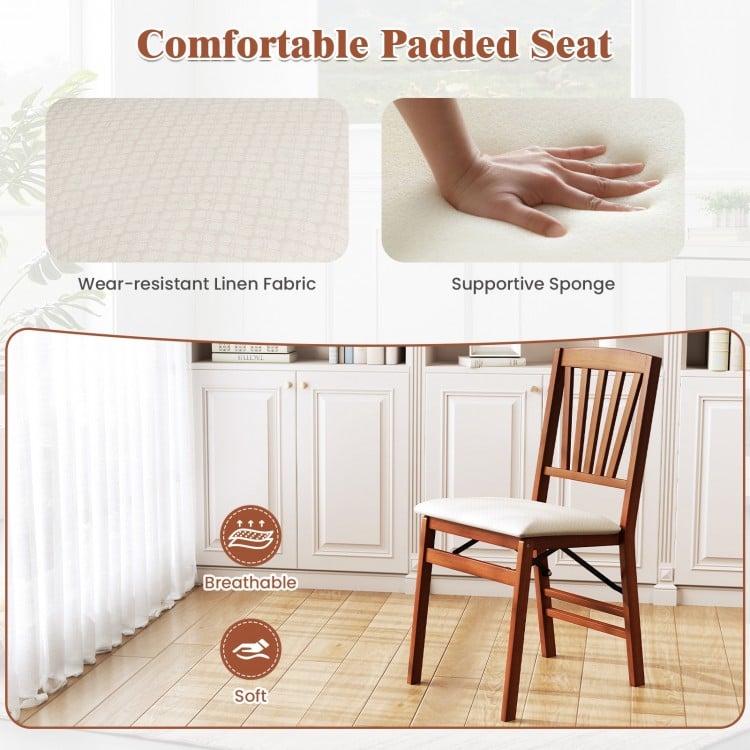 Folding Dining Chairs Set of 2 with Padded Seat and Rubber Wood Frame-B