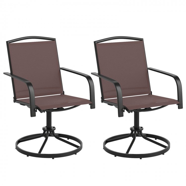 Outdoor Swivel Chairs Set of 2 with High Back and Breathable Seat-Coffee