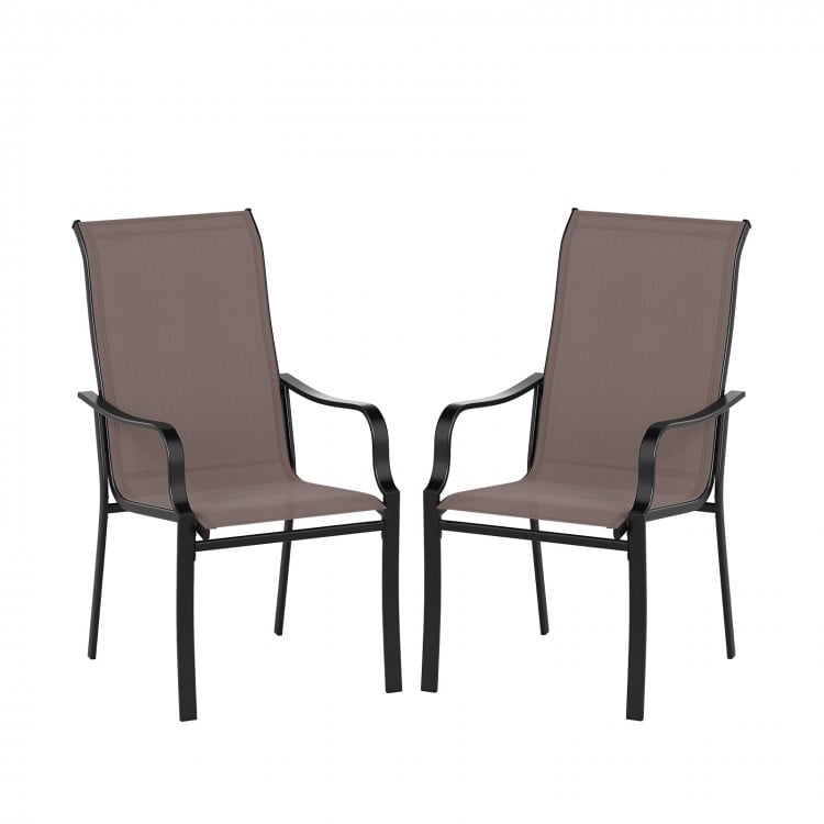 Patio Dining Chair Set of 2 with Wide Seat and Heavy-Duty Metal Frame-Brown