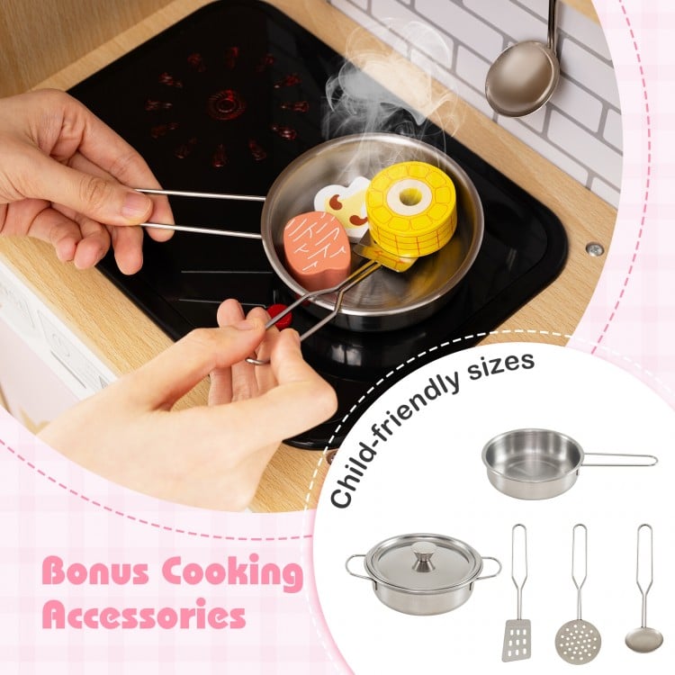 Kids Wooden Kitchen Playset with Realistic Lights and Sounds-Pink