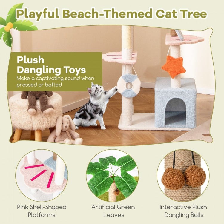 71 Inch Cat Tree Multi-Level Aesthetic Beach-Themed Kitten Tower-Colorful