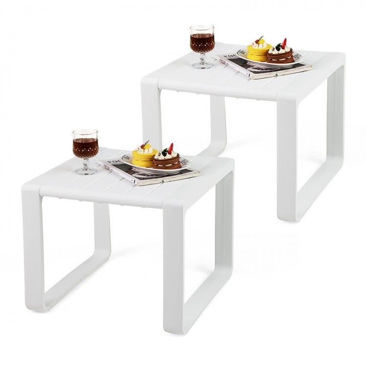 Weather Resistant Adirondack Outdoor Side Table Set of 2-White
