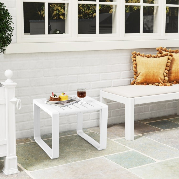 Weather Resistant Adirondack Outdoor Side Table Set of 2-White