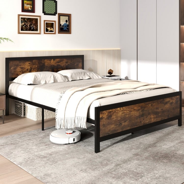 Metal Bed Frame with Headboard and Footboard-Queen Size
