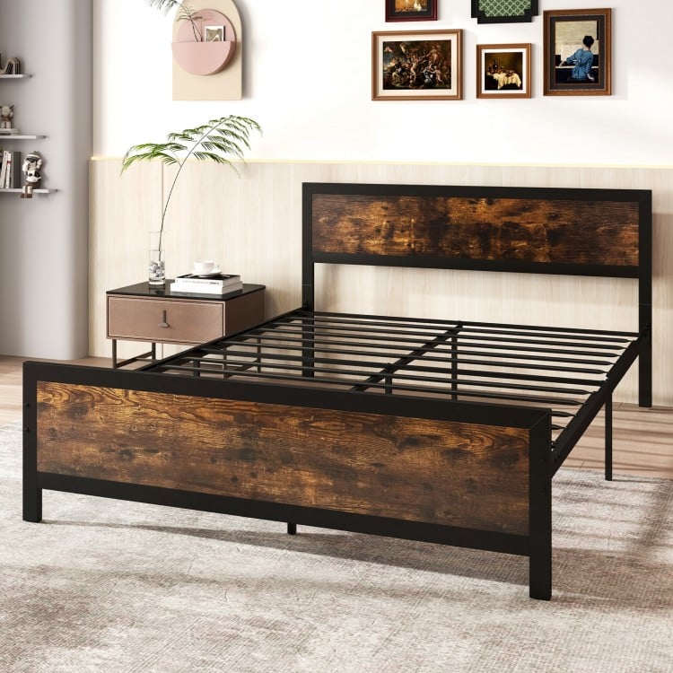 Metal Bed Frame with Headboard and Footboard-Queen Size