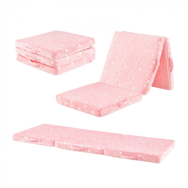 Foldable Floor Mattress for Kids with Washable Flannel Cover-Pink