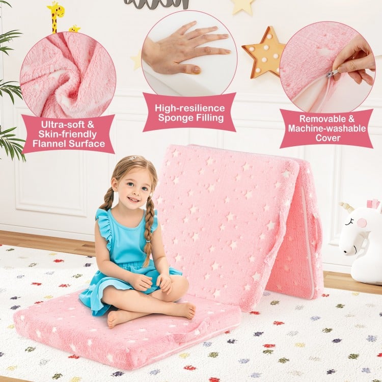Foldable Floor Mattress for Kids with Washable Flannel Cover-Pink