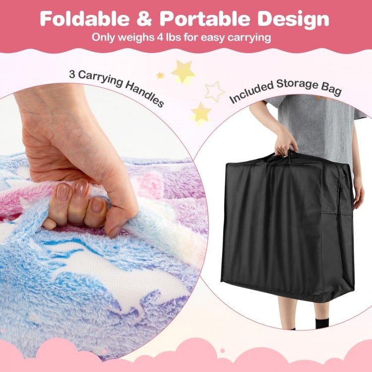 Foldable Floor Mattress for Kids with Washable Flannel Cover-Multicolor