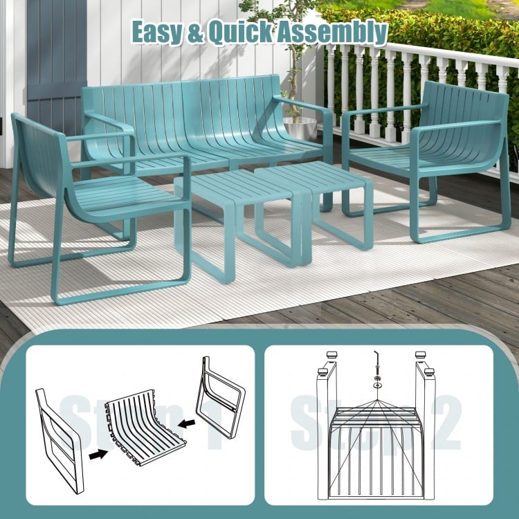 Patio Chairs Set of 2 with Curved Backrests and Seats-Blue