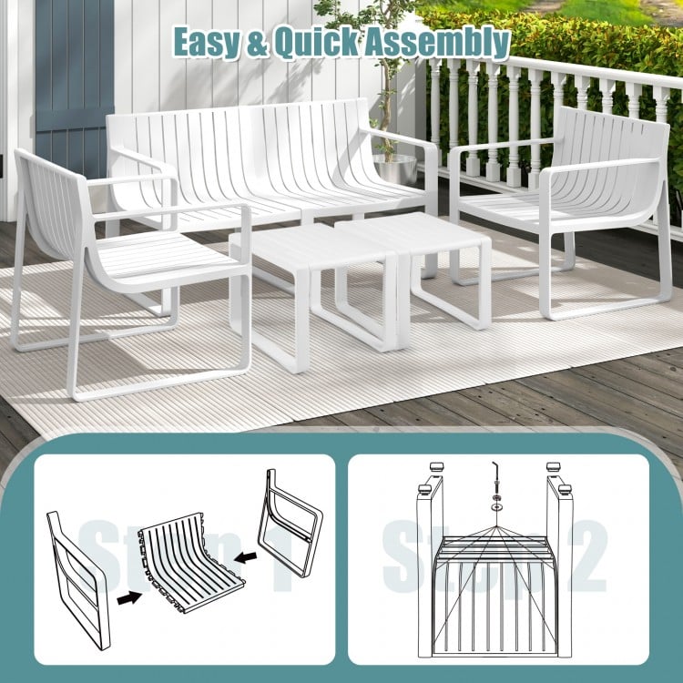 Patio Chairs Set of 2 with Curved Backrests and Seats-White