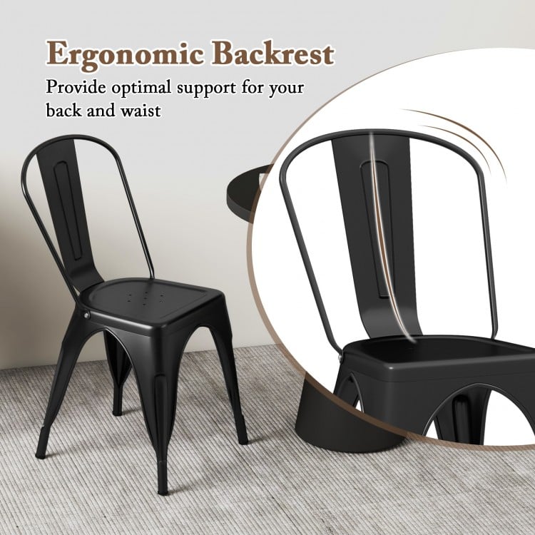 Metal Dining Chairs Set of 4 with Removable Backrest for Dining Room Restaurant Living Room-Black