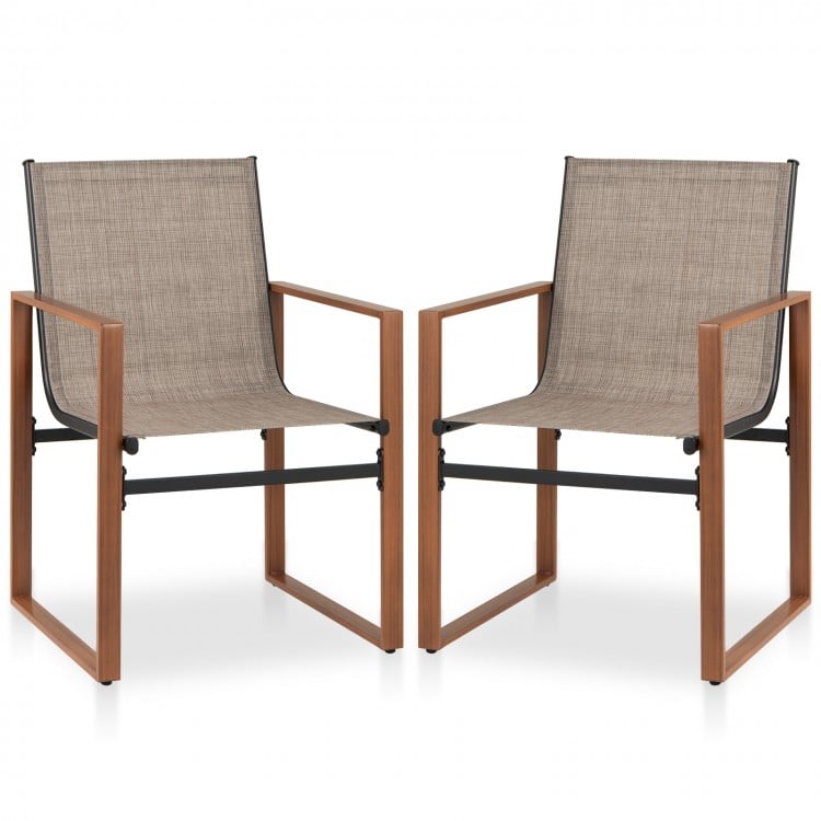 Outdoor Dining Chairs with Breathable Seat and Backrest Set of 2-Brown