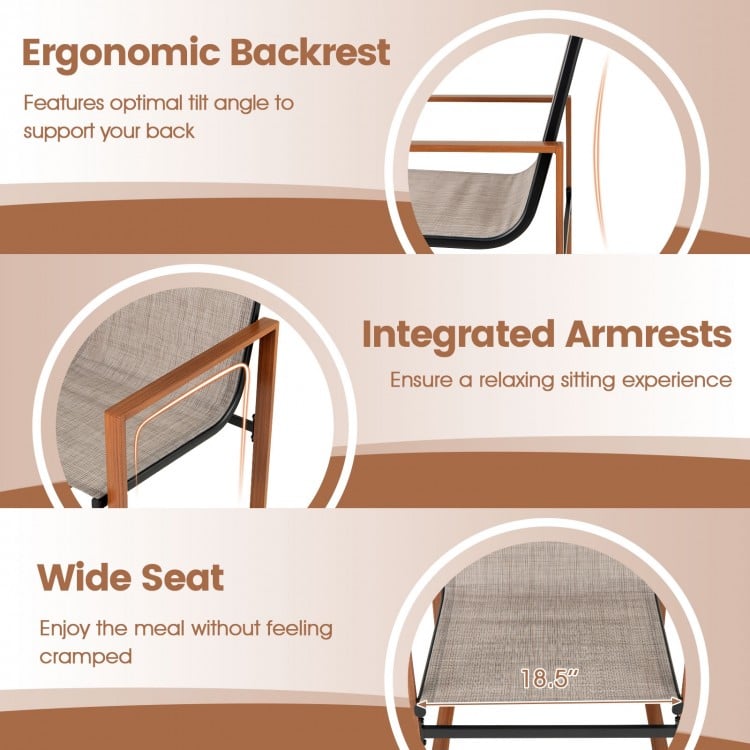 Outdoor Dining Chairs with Breathable Seat and Backrest Set of 2-Brown