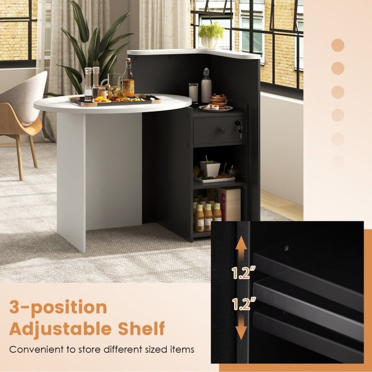 Front Reception Office Desk with Open Shelf and Drawer-Black & White